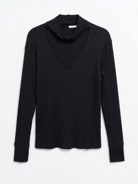 REVOLVE- LNA. Black Ribbed V-Neck Mock Neck Sweater